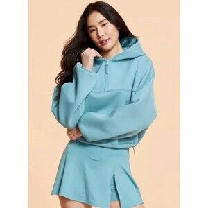 BNWT Blogilates Teal Blue Soft Cozy Marshmallow Half Zip Pullover Hoodie 1X